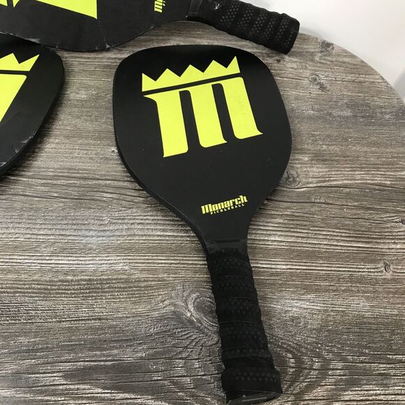 Monarch Pickleball Black Yellow/Green Paddles With Mesh Bag Set of 3 - Picture 4 of 9